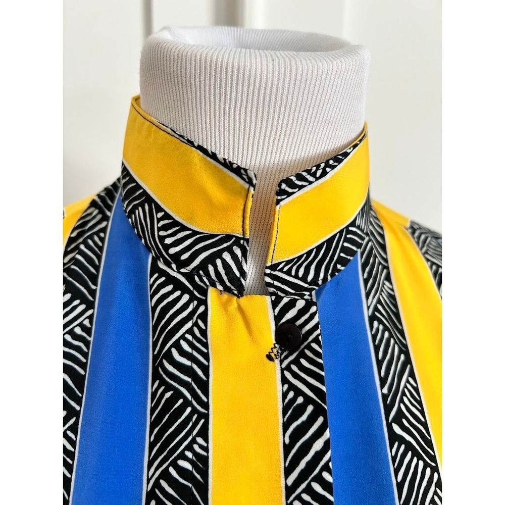 Vintage 1990's Blue Yellow Stripe Short Sleeve Shirt Size XL Vibrant Bold - Picture 3 of 7